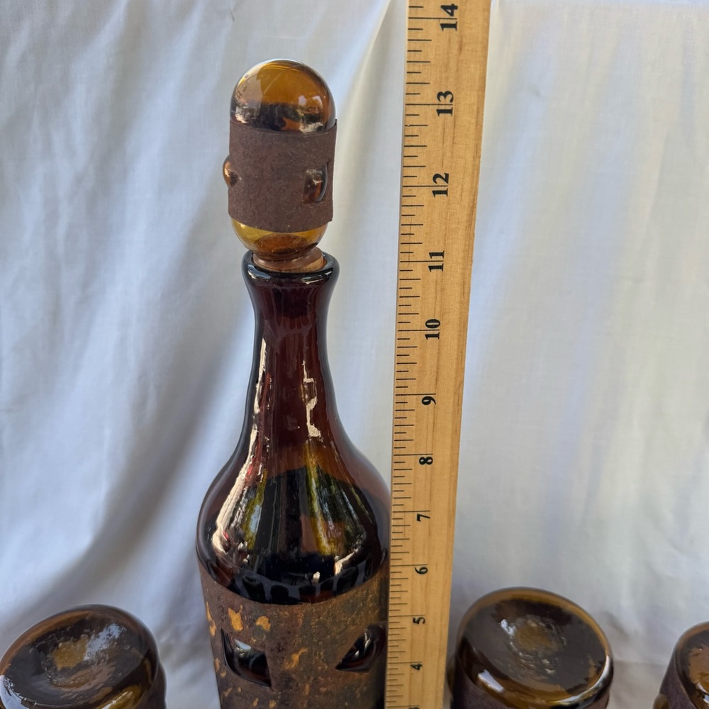 VINTAGE BRUTALIST FELIPE DERFLINGHER IMPRISONED GLASS DECANTER & GLASSES 12PCSET - Picture 11 of 13